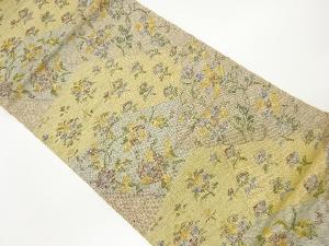 手織り紬切り嵌め風花唐草模様織出し名古屋帯